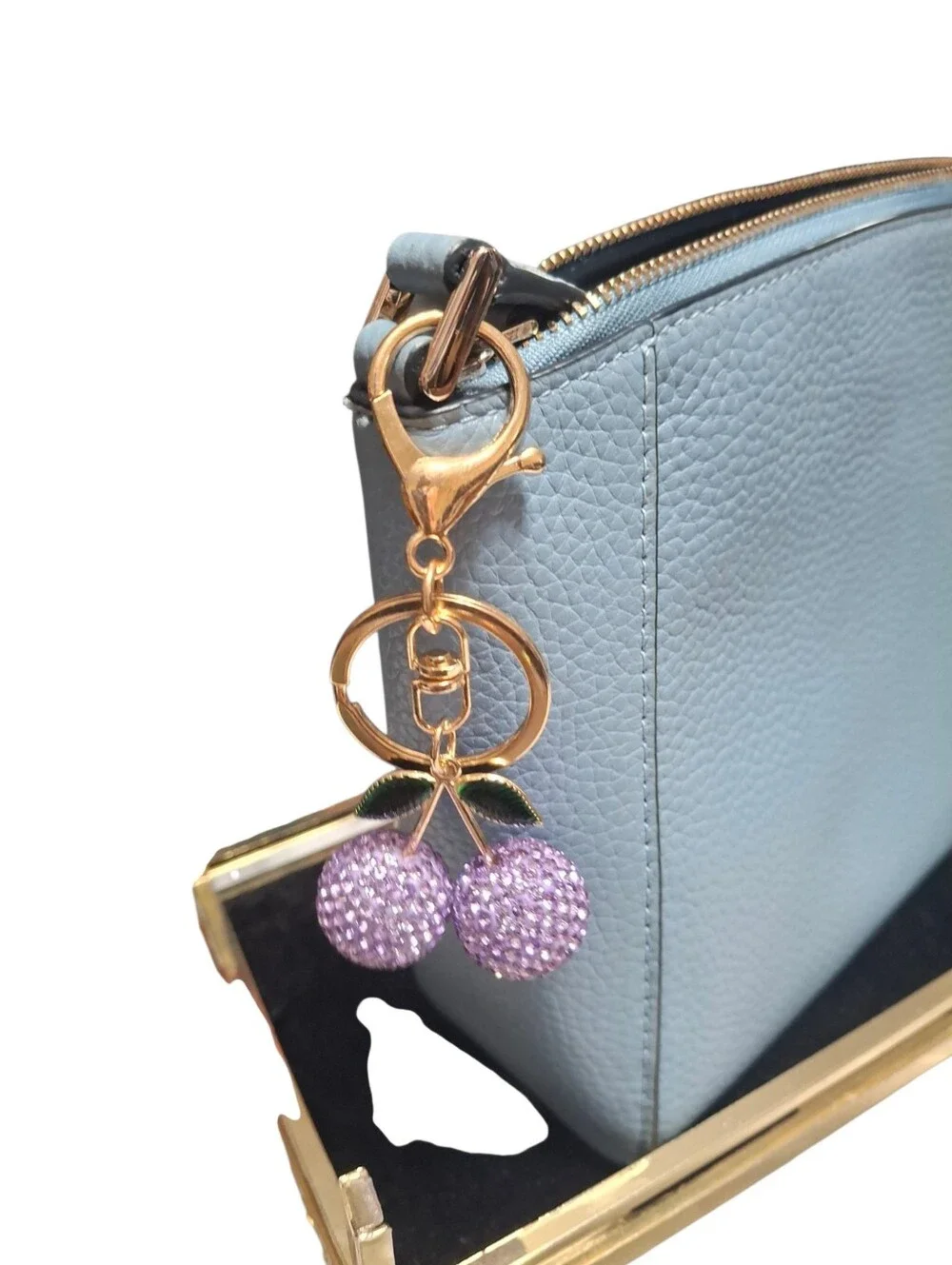 Cherry Sparking Bling bag charm Keyring New gold  Lavender Purple